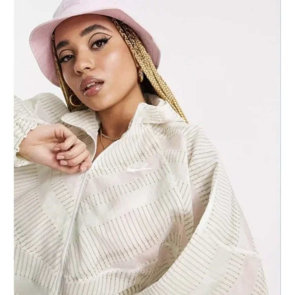 Nike Earth Day Windrunner Full Zip Oversized Jacket White With Neon Stripes